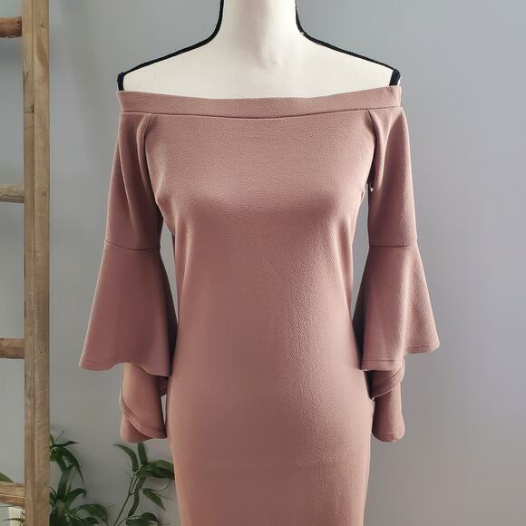 Almost Famous pink Off The Shoulder Bodycon Midi Dress Size L - Picture 4 of 10